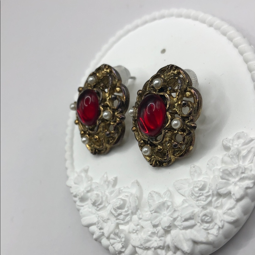 Vintage Baroque Victorian Revival Costume Statement Dressy Earrings Antique Look - Picture 4 of 10